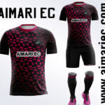 Uniforme de futbol sublimado color negro y fucsia
