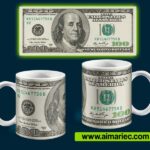 plantilla de taza con billete de 100 dólares