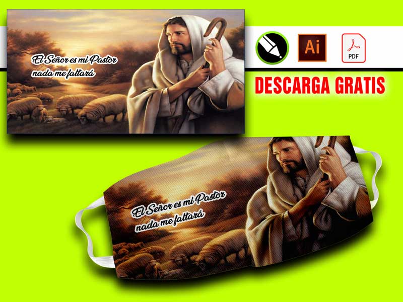 plantilla para sublimar tapabocas religiosos jesus es mi pastor