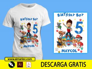 Plantilla para sublimar camiseta de cumpleaƱos de niƱo patrulla canina