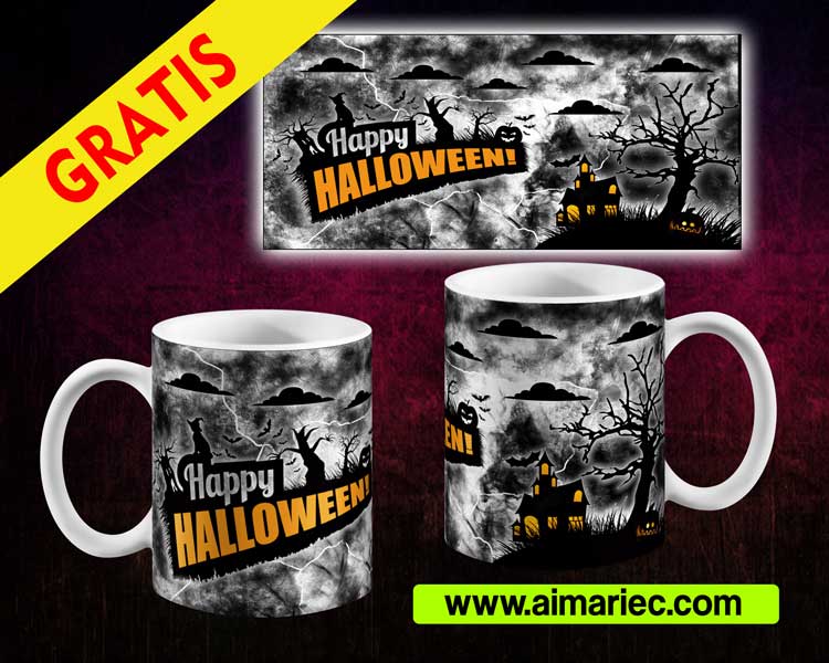 Happy halloween, plantilla para taza del día de los muertos