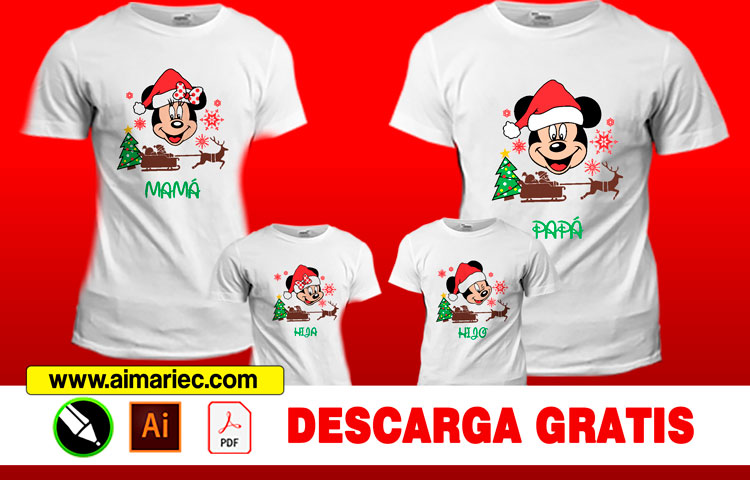 Plantilla para sublimar camisetas navideñas Mickey Mouse Familia, CAMISETAS PERSONALIZADAS