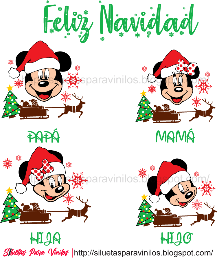 Plantilla para sublimar camisetas navideñas Mickey Mouse Familia