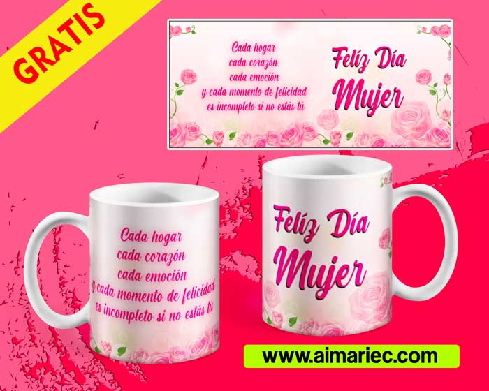 Plantilla taza feliz día mujer diseño floral